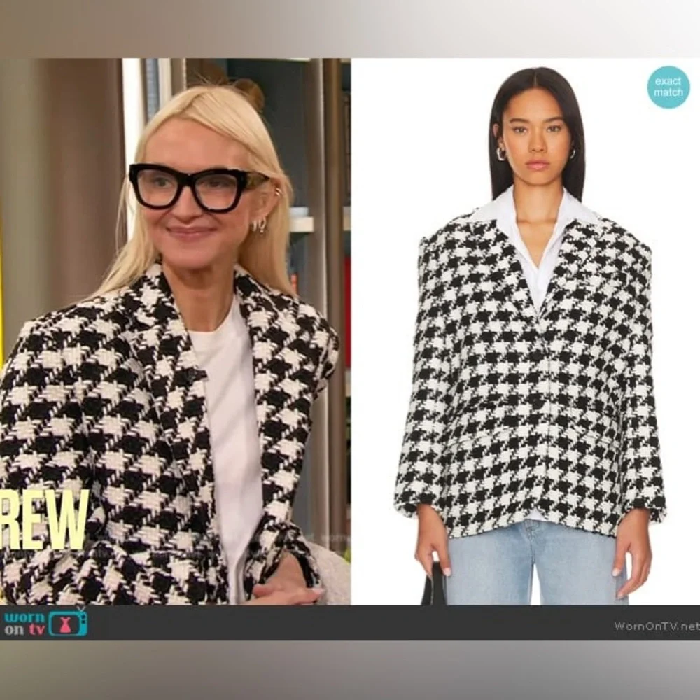 ANINE BING Quinn Blazer in Black & White Houndstooth